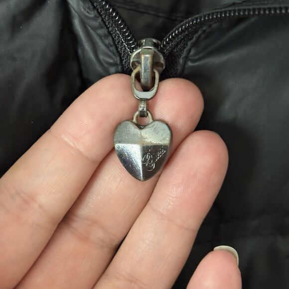 GUESS Puffer Black Quilted Jacket Size S Women's Full Zip Hooded Down Faux Fur - Picture 5 of 14